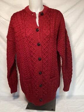 Aran Woollen Mills Ireland Merino Wool Cable-Knit Button Cardigan Women’s Size X